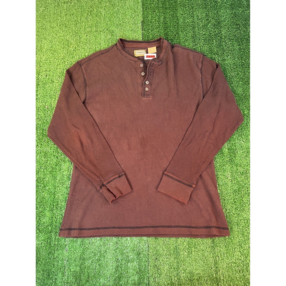 Schmidt Workwear Mens Brown Waffle Knit Henley Long Sleeve Thermal Shirt Large